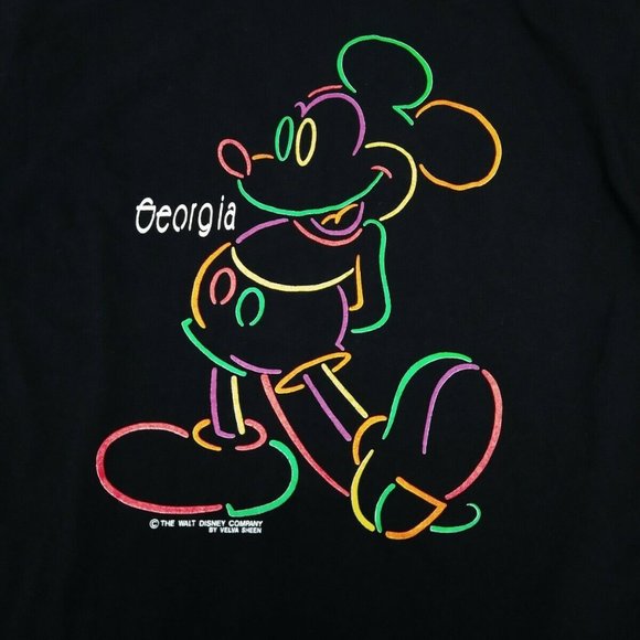 Vintage 80s Velva Sheen Mickey Mouse Georgia T-shirt Neon Men's Large (Fits M) - Picture 2 of 4